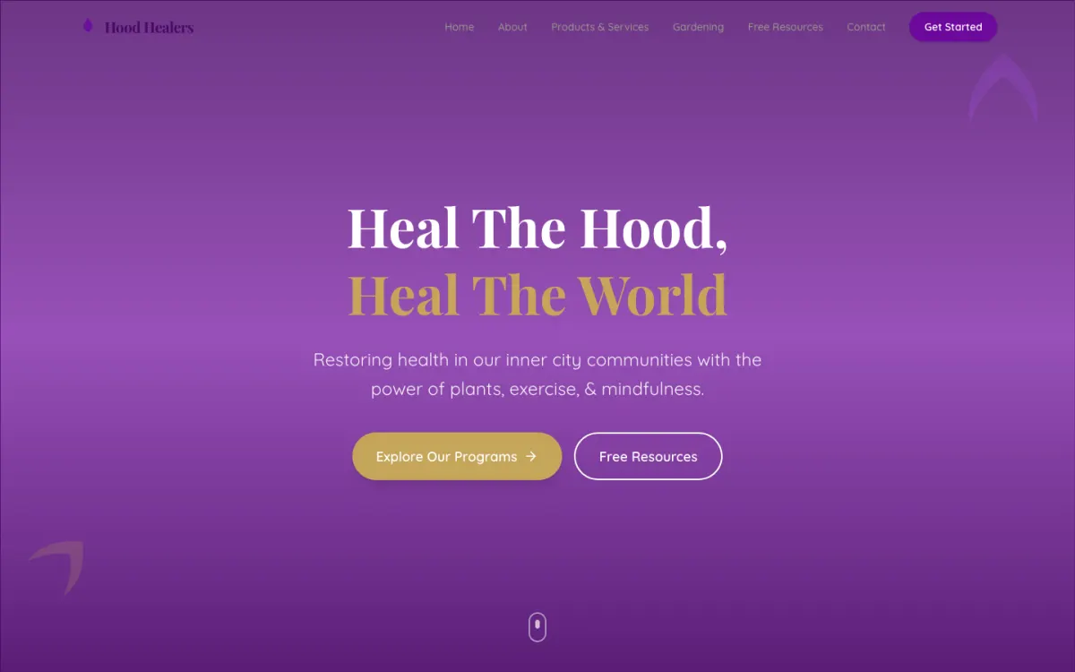 Hood Healers Organics wellness brand website homepage