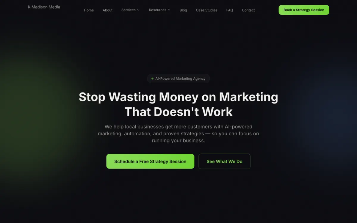 K. Madison Media marketing agency website homepage