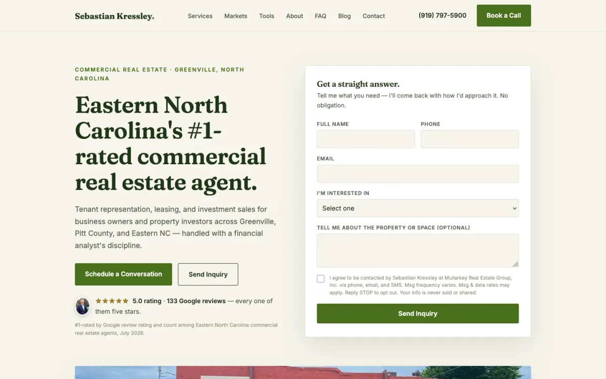 Sebastian Kressley commercial real estate website homepage