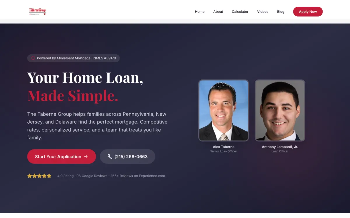The Taberne Group mortgage website homepage